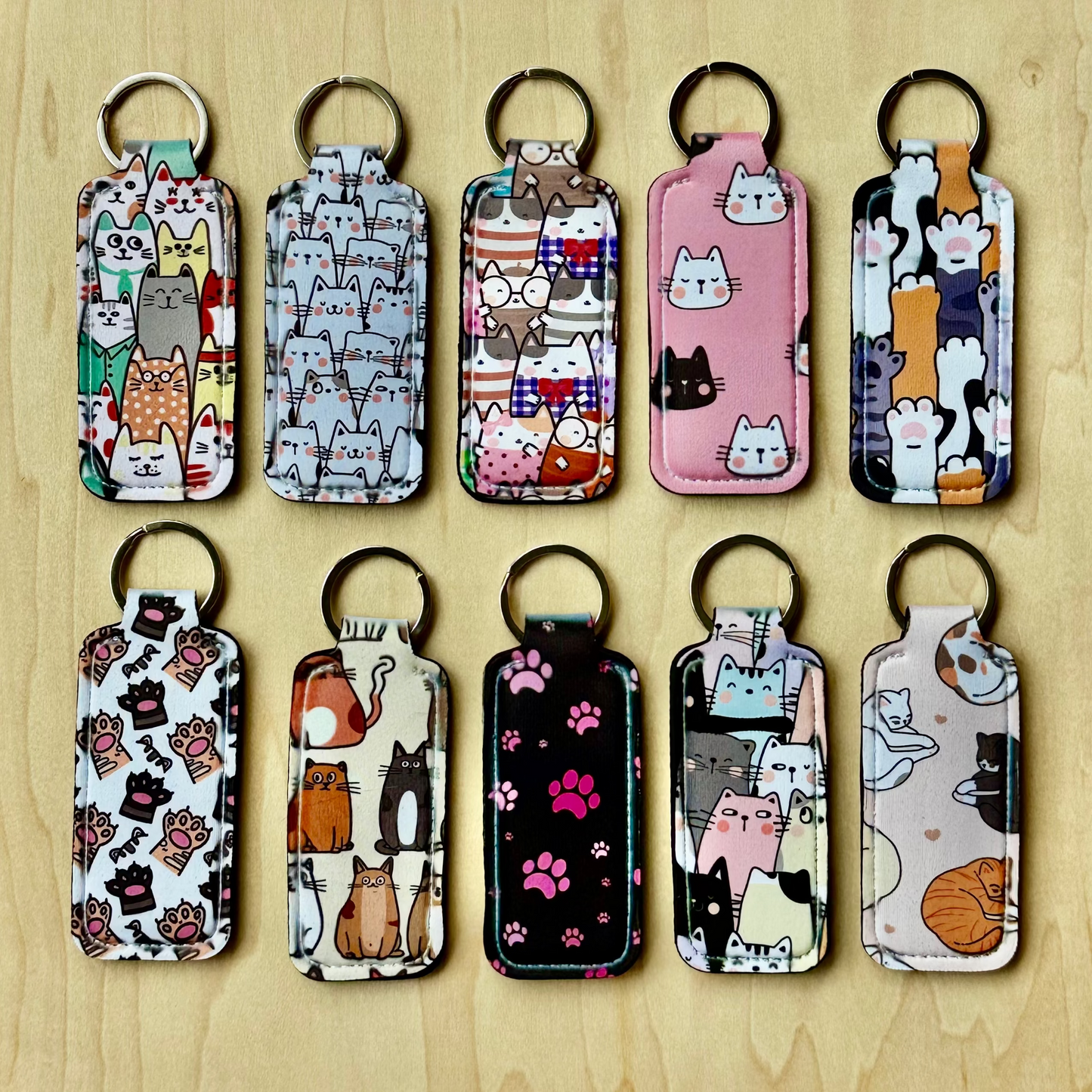 Cat Pattern Lipstick Keychain Holder
