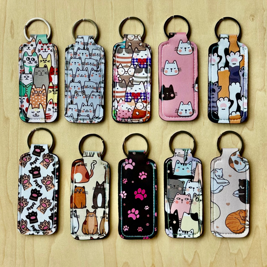 Cat Pattern Lipstick Keychain Holder