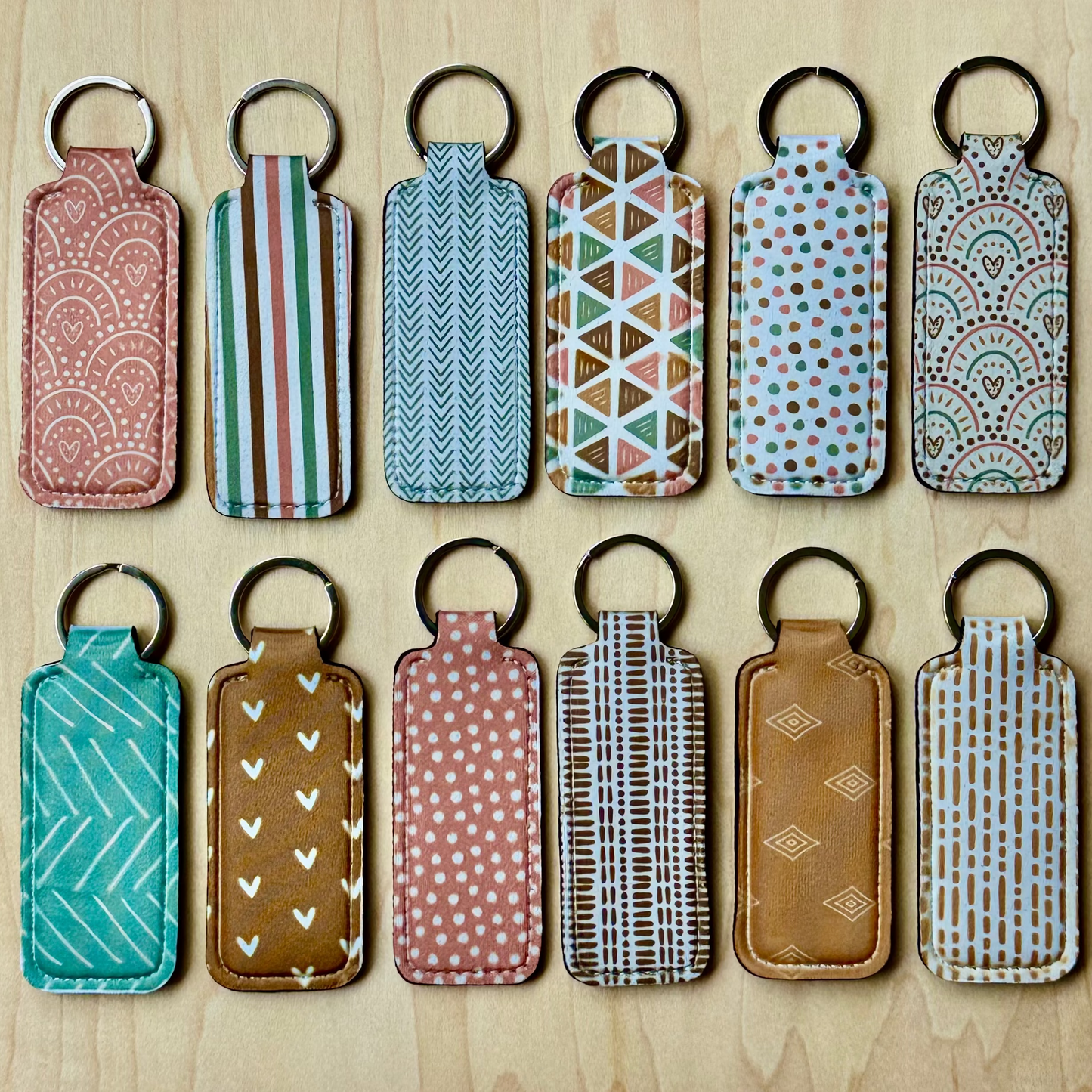 Geometry Boho Rainbow Patterns Lipstick Keychain Holder