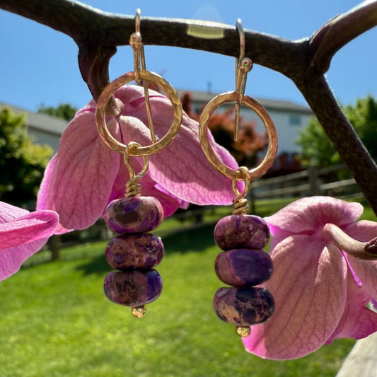 Amethyst Jasper Rondelle Beads Drop Earrings