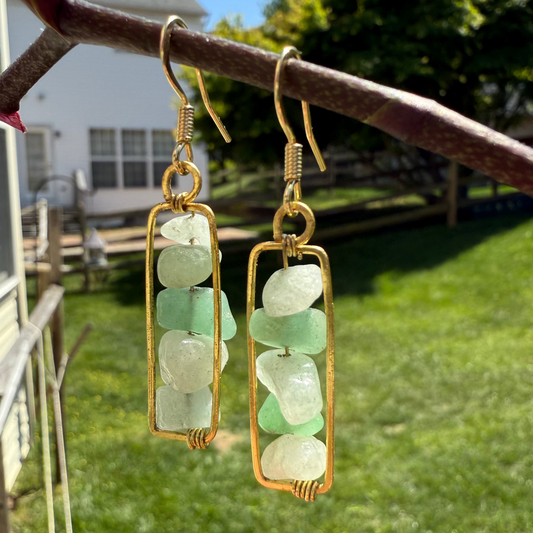 Green Aventurine Teardrop Stone Pea-pod Drop Earrings
