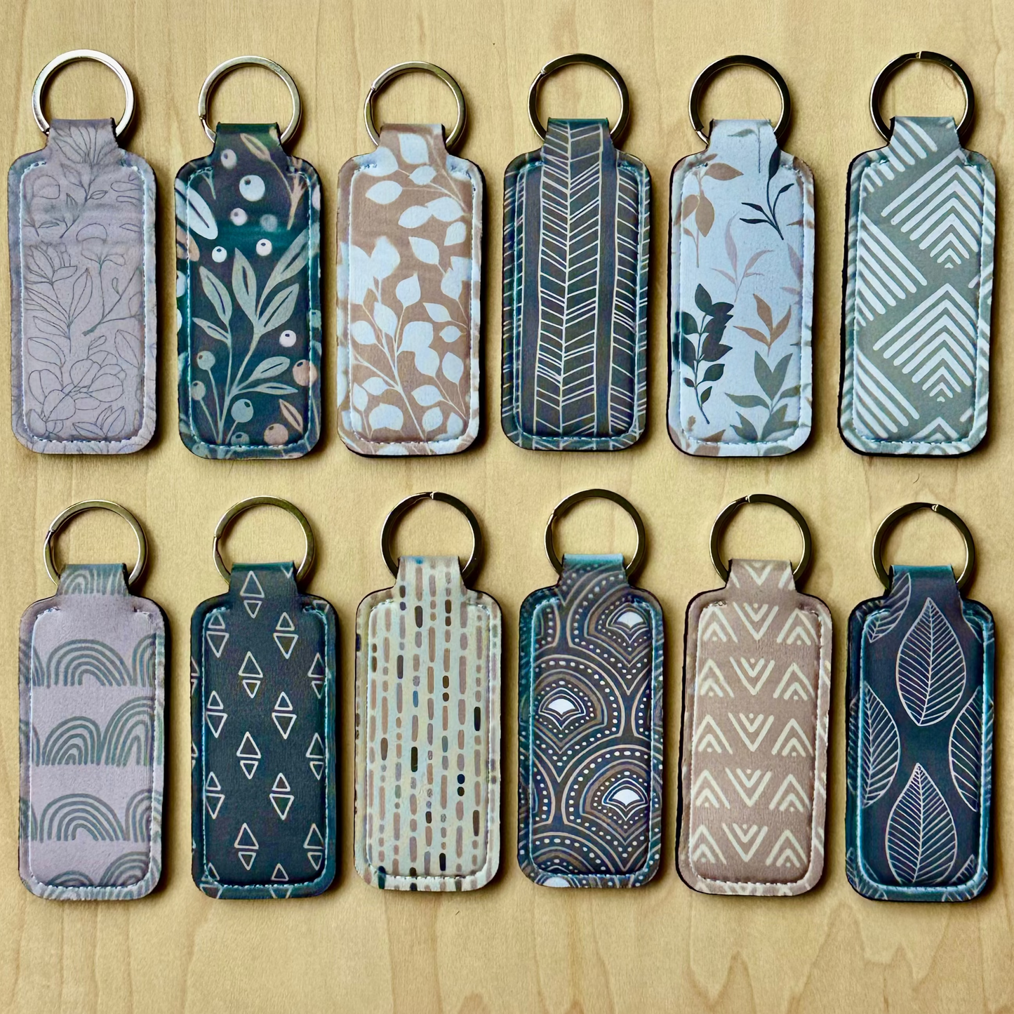 Grey Boho Style Patterns Lipstick Keychain Holder