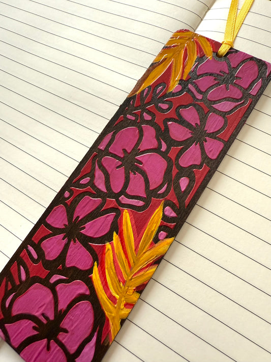 Colorful floral bookmark on a lined notebook page