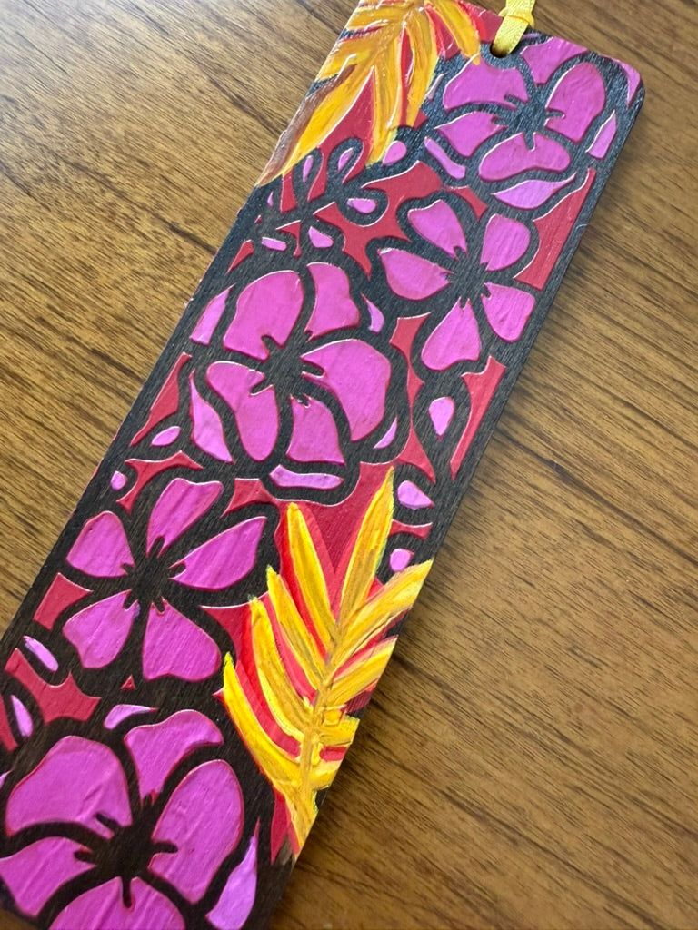 Colorful floral design on a wooden surface