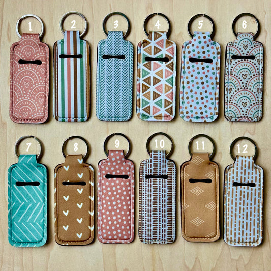 Geometry Boho Rainbow Patterns Lipstick Keychain Holder