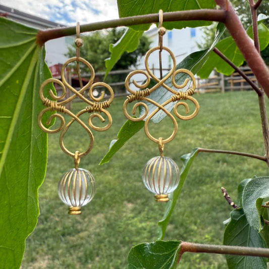 Elegant Scroll Earrings- Blue dangle