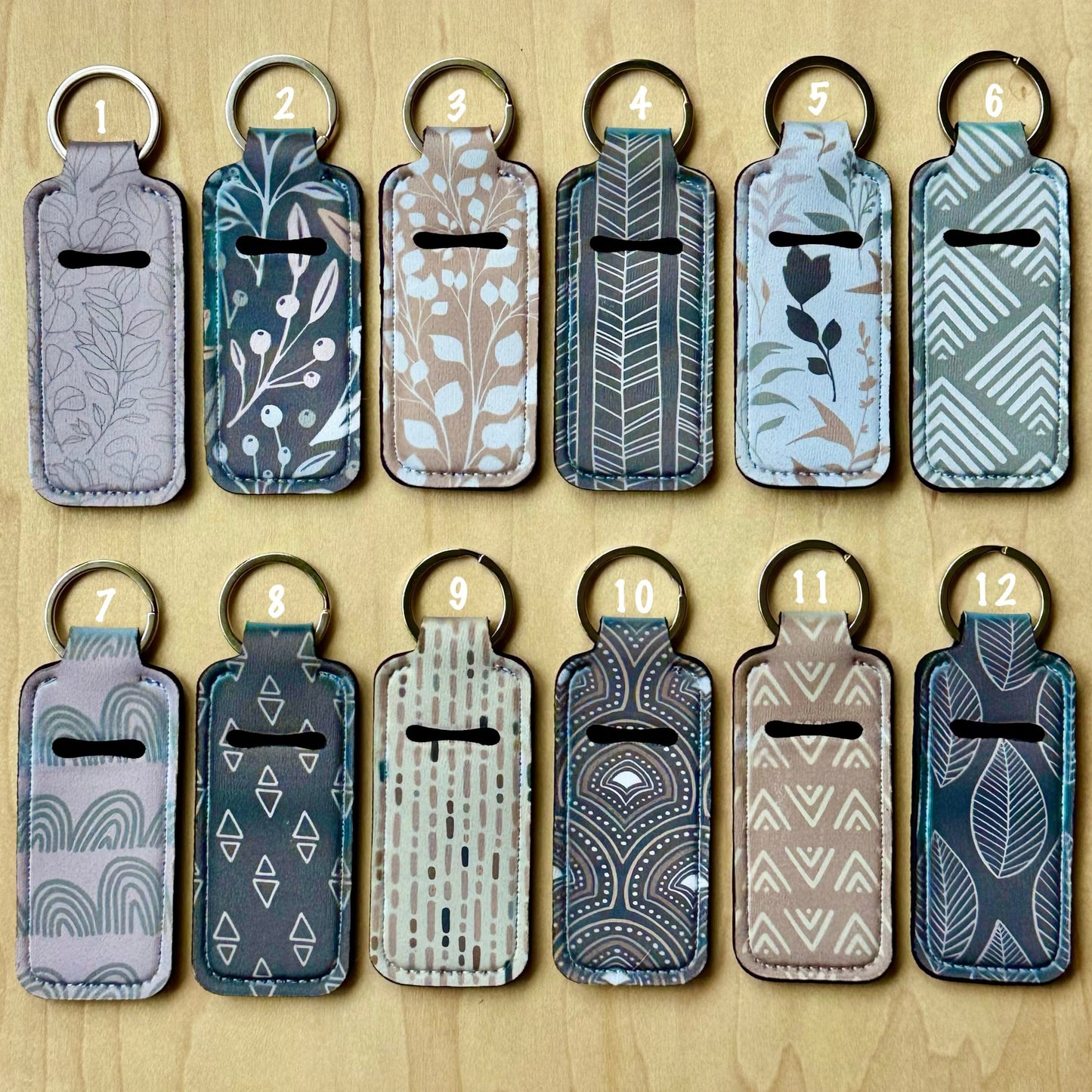 Grey Boho Style Patterns Lipstick Keychain Holder