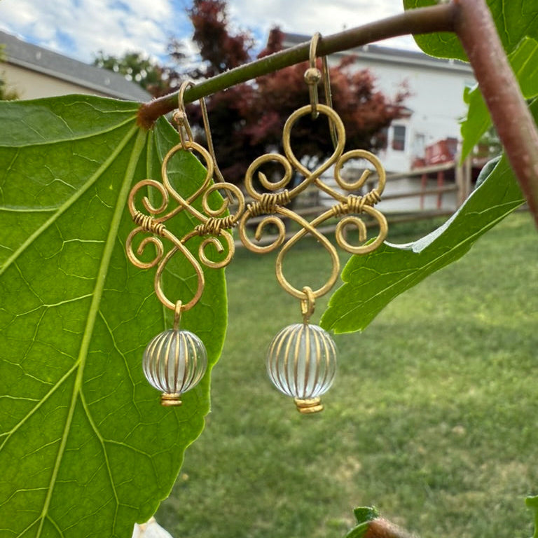 Elegant Scroll Earrings- Blue dangle