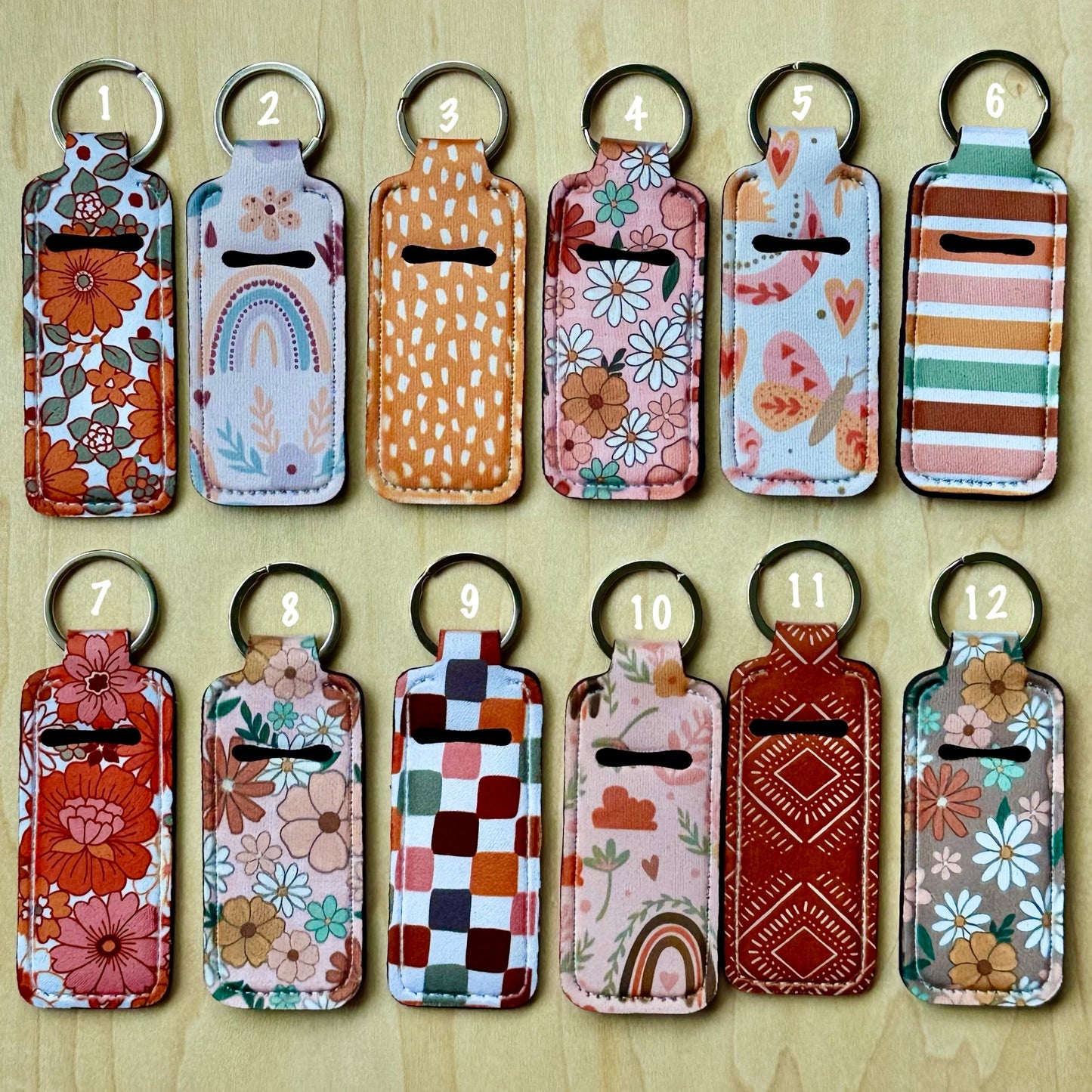 Rainbow Boho Style Patterns Lipstick Keychain Holder
