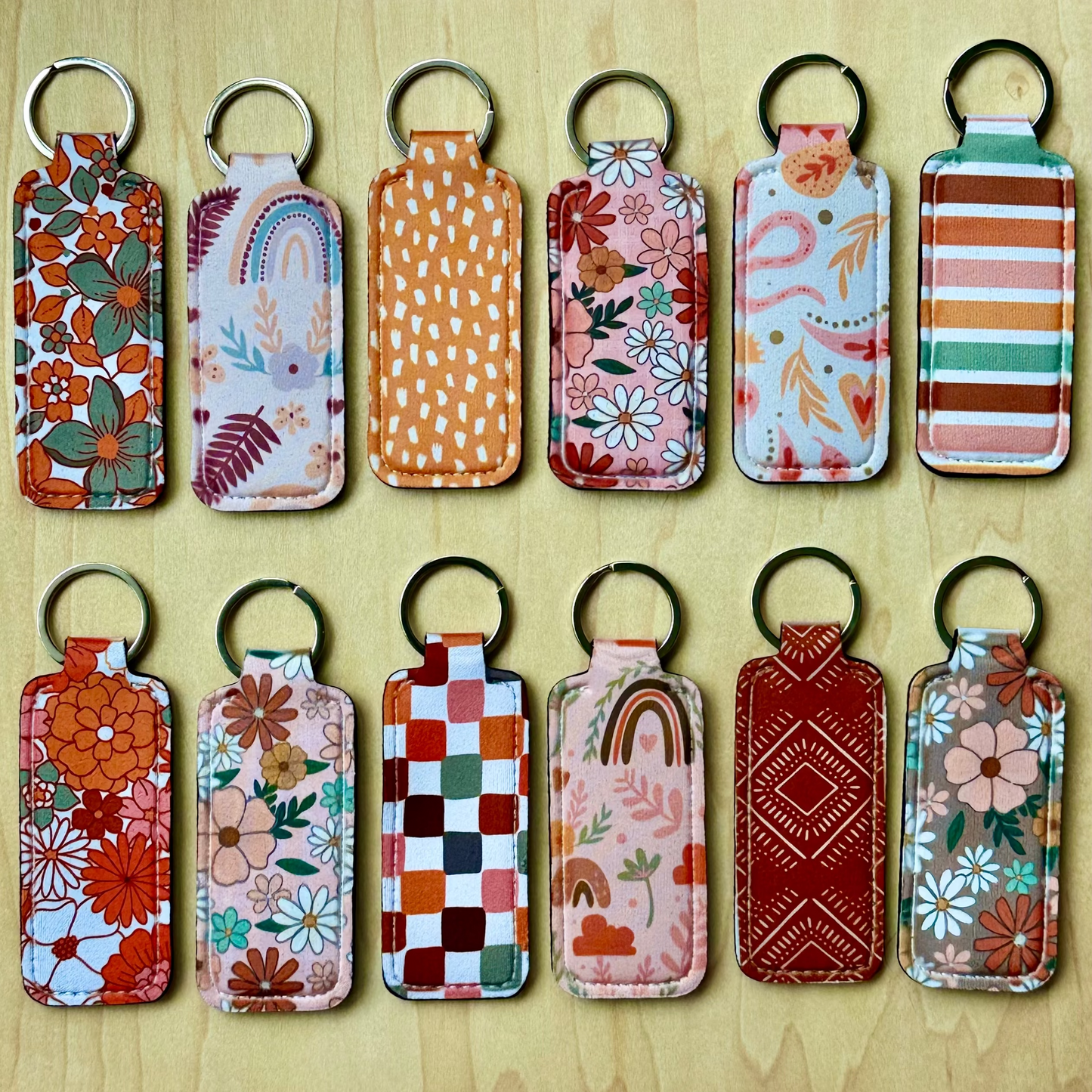 Rainbow Boho Style Patterns Lipstick Keychain Holder