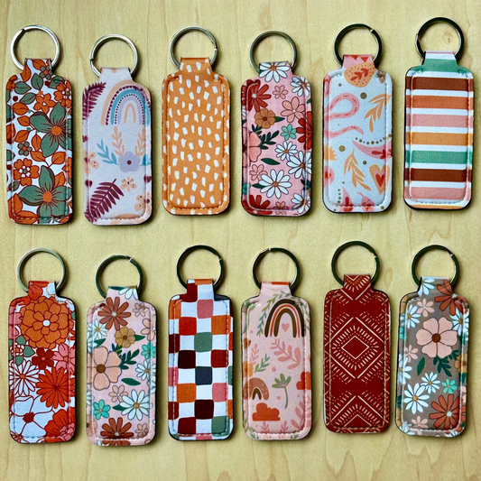 Rainbow Boho Style Patterns Lipstick Keychain Holder