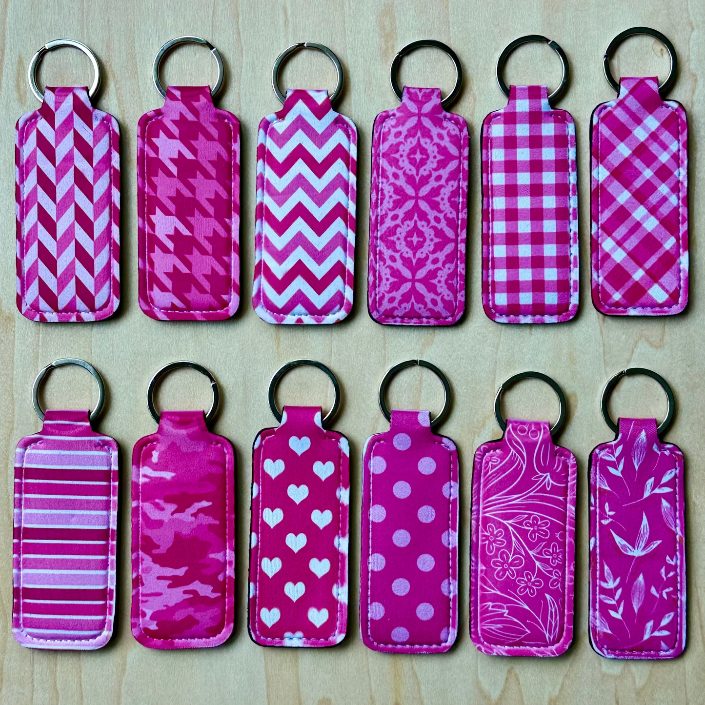 Pink Plaid Chequer Patterns Lipstick Keychain Holder