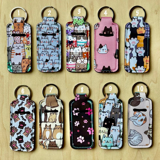 Cat Pattern Lipstick Keychain Holder