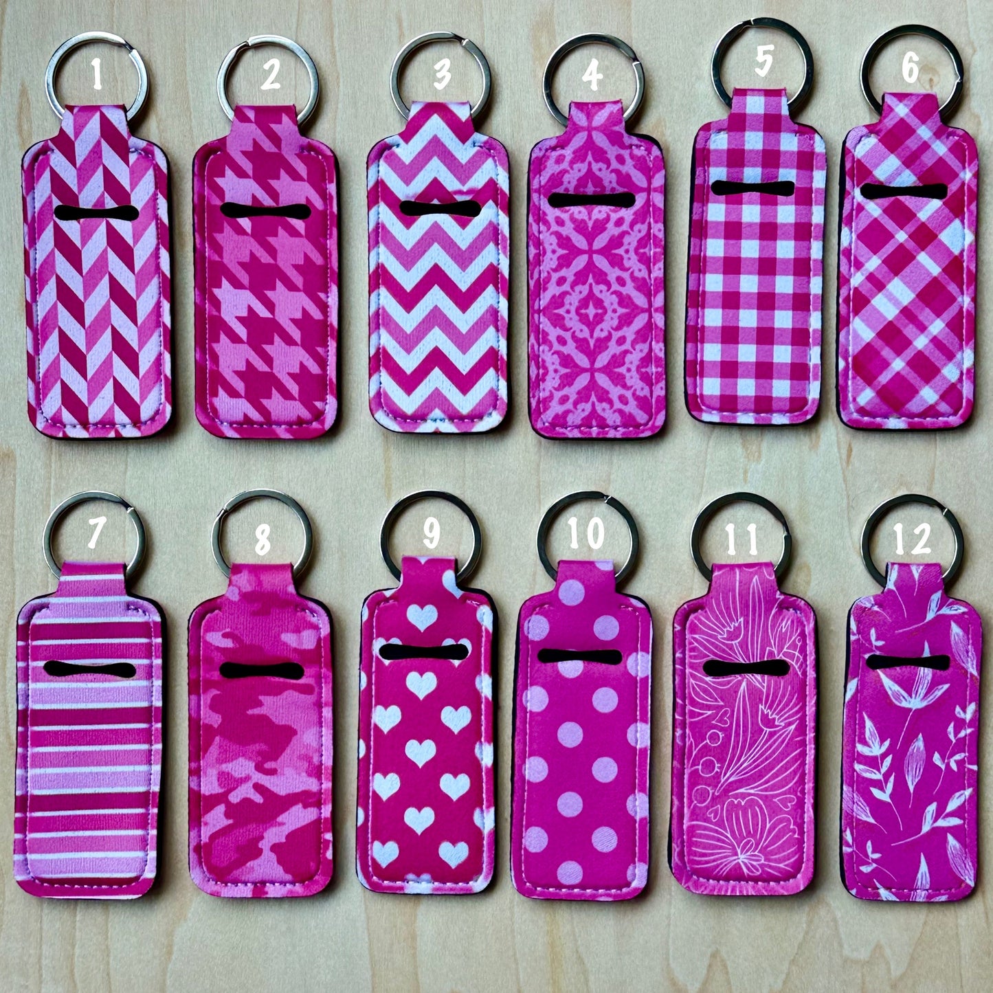 Pink Plaid Chequer Patterns Lipstick Keychain Holder