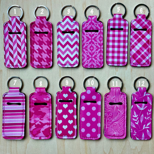 Pink Plaid Chequer Patterns Lipstick Keychain Holder