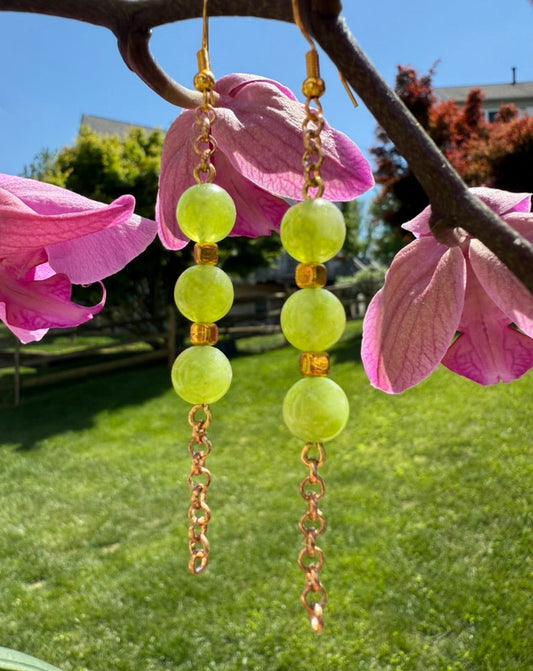Olive Green Chain Dangle Earrings