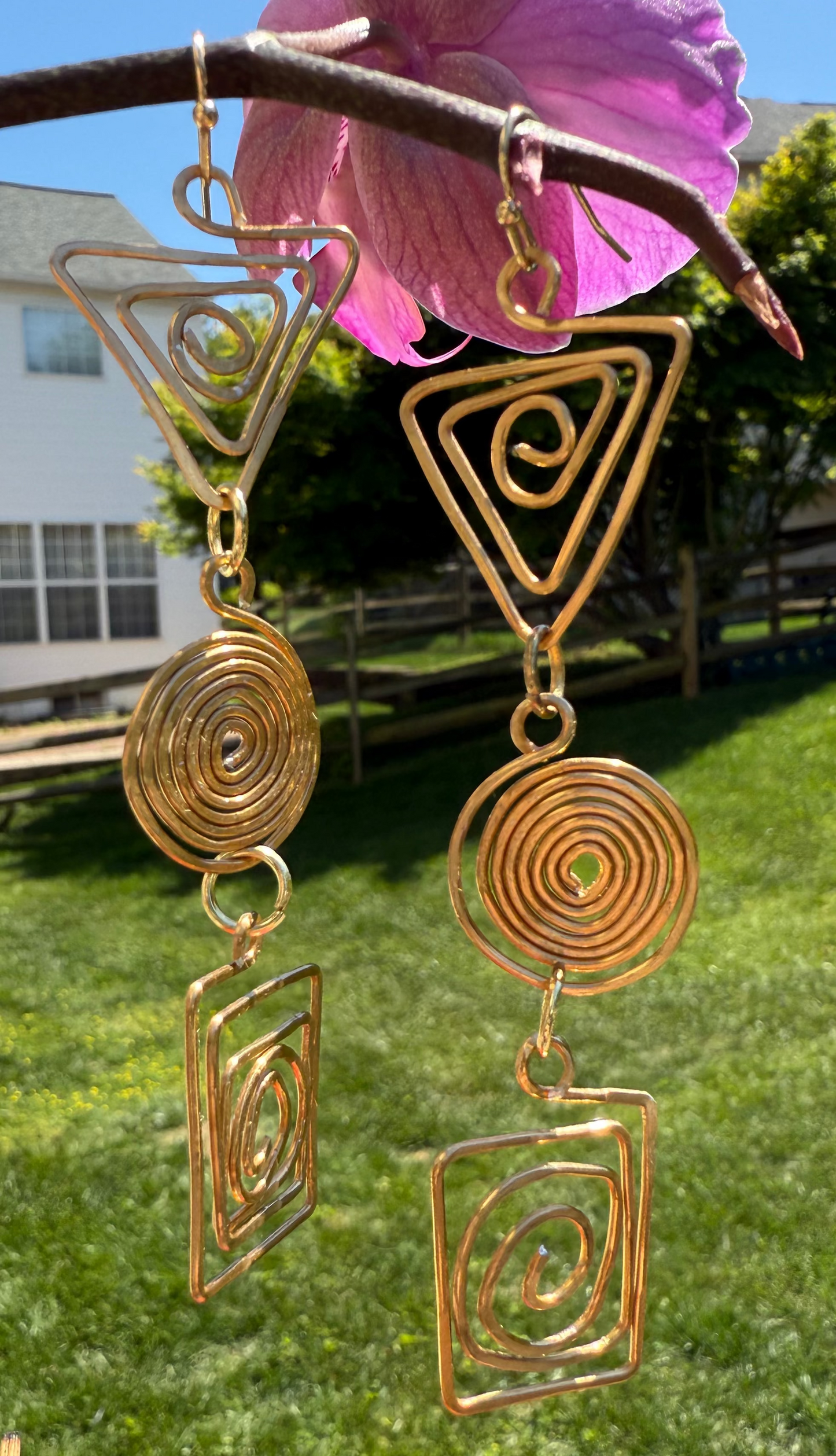 Spiral Copper Wire Wrapped Earrings- Long Dangle