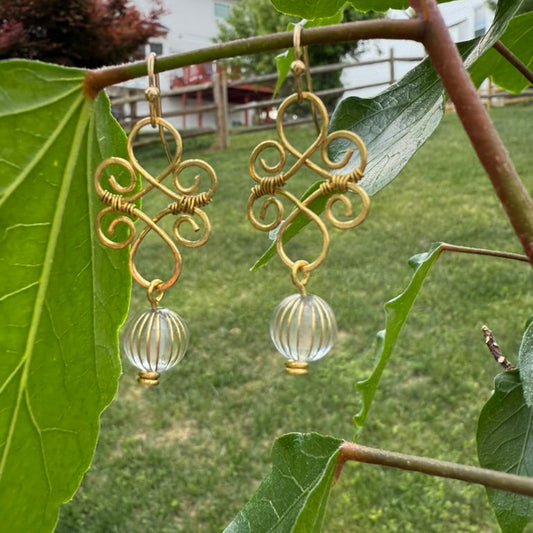 Elegant Scroll Earrings- Blue dangle